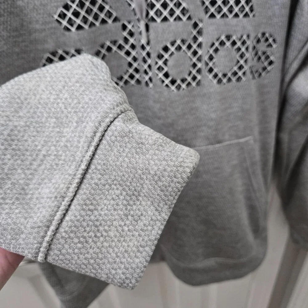 Adidas Mens Gray Hooded‎ Sweatshirt Size Medium Hoodie Athletic Athleisure *FLAW